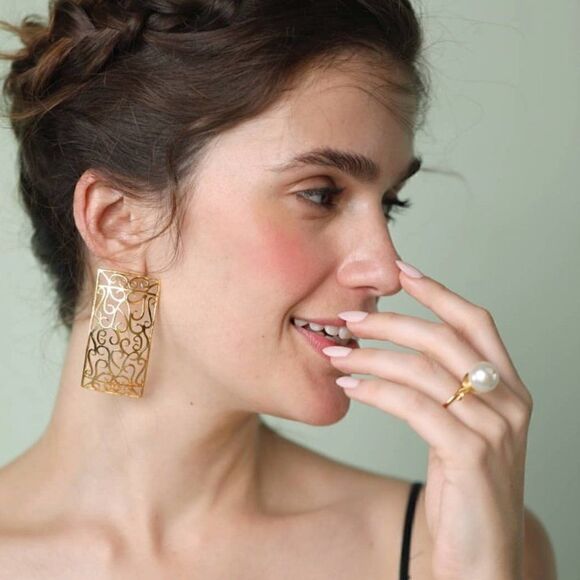 New! Anthro Gold Lattice Earrings - Picture 12 of 12